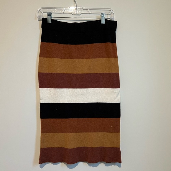 Striped Knit Midi Skirt - Black, Brown, White - Picture 1 of 1